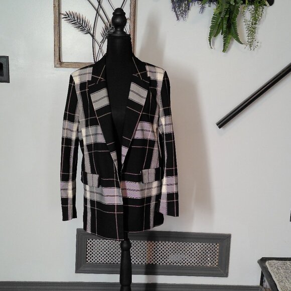 H&M Jackets & Blazers - H&M Black Gray Plaid Blazer Jacket Women’s Size 8